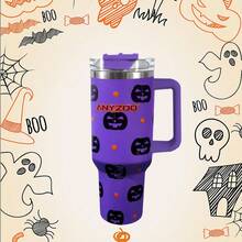 1pc 40oz/1200ml Cute Halloween Themed Handled Insulated Cup, V1.0 - Purple - View 1