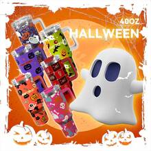 1pc 40oz/1200ml Cute Halloween Themed Handled Insulated Cup, V1.0 - Purple - View 4