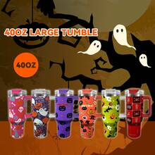 1pc 40oz/1200ml Cute Halloween Themed Handled Insulated Cup, V1.0 - Purple - View 6