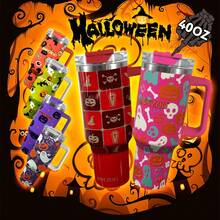 1pc 40oz/1200ml Cute Halloween Themed Handled Insulated Cup, V1.0 - Purple - View 5