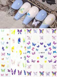 3入組蝴蝶指甲貼/立體全息彩色蝴蝶星星設計自黏凝膠美甲貼紙,diy美甲藝術裝飾配件 - 彩色 - 查看 2