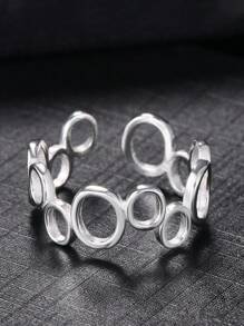 1 anillo de plata de ley 925 con círculo geométrico, accesorio de moda con diseño abierto ajustable para la colección de mujeres, no solo simple sino también elegante, regalo perfecto para los amantes de la joyería de alta clase. - Plateado - Ver 1