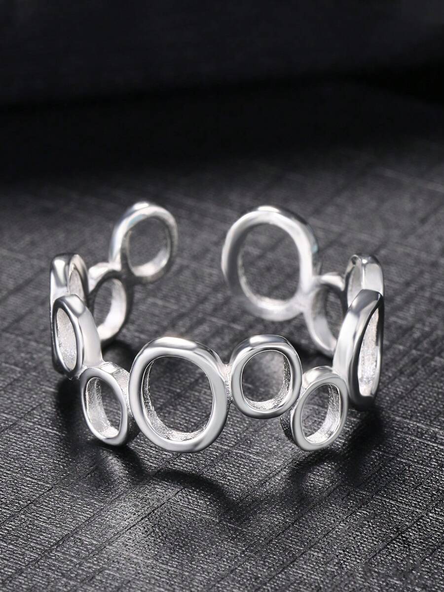 1 anillo de plata de ley 925 con círculo geométrico, accesorio de moda con diseño abierto ajustable para la colección de mujeres, no solo simple sino también elegante, regalo perfecto para los amantes de la joyería de alta clase. - Plateado - Ver 1