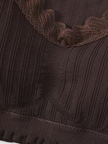 蕾絲飾邊無線加強型運動胸罩,防下垂,性感睡衣背心式內衣 - 棕色 - 查看 3