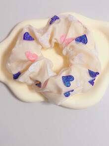 1入女士黃色閃粉愛心雙層紗布髮帶,情人節時尚髮飾 - 黃色 - 查看 2