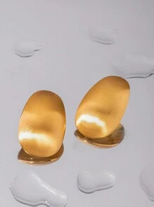 1對藝術設計不鏽鋼刷金箔誇張橢圓形耳環 - 金黃色 - 查看 9