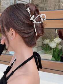 1 件銀色玫瑰花爪夾優雅時尚金屬髮夾 - 銀色 - 查看 5