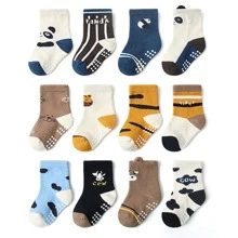 12双装儿童袜子，卡通图案，防滑棉袜，男女童通用，四季皆宜 - 彩色 - 查看 8