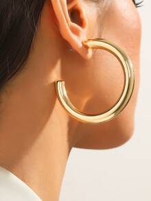 1對時尚多用途簡約金屬耳環 - 金色 - 查看 1