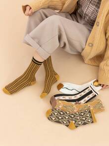 5pairs Women Flower Pattern Vintage Crew Socks For Daily Life - Multicolor - View 6