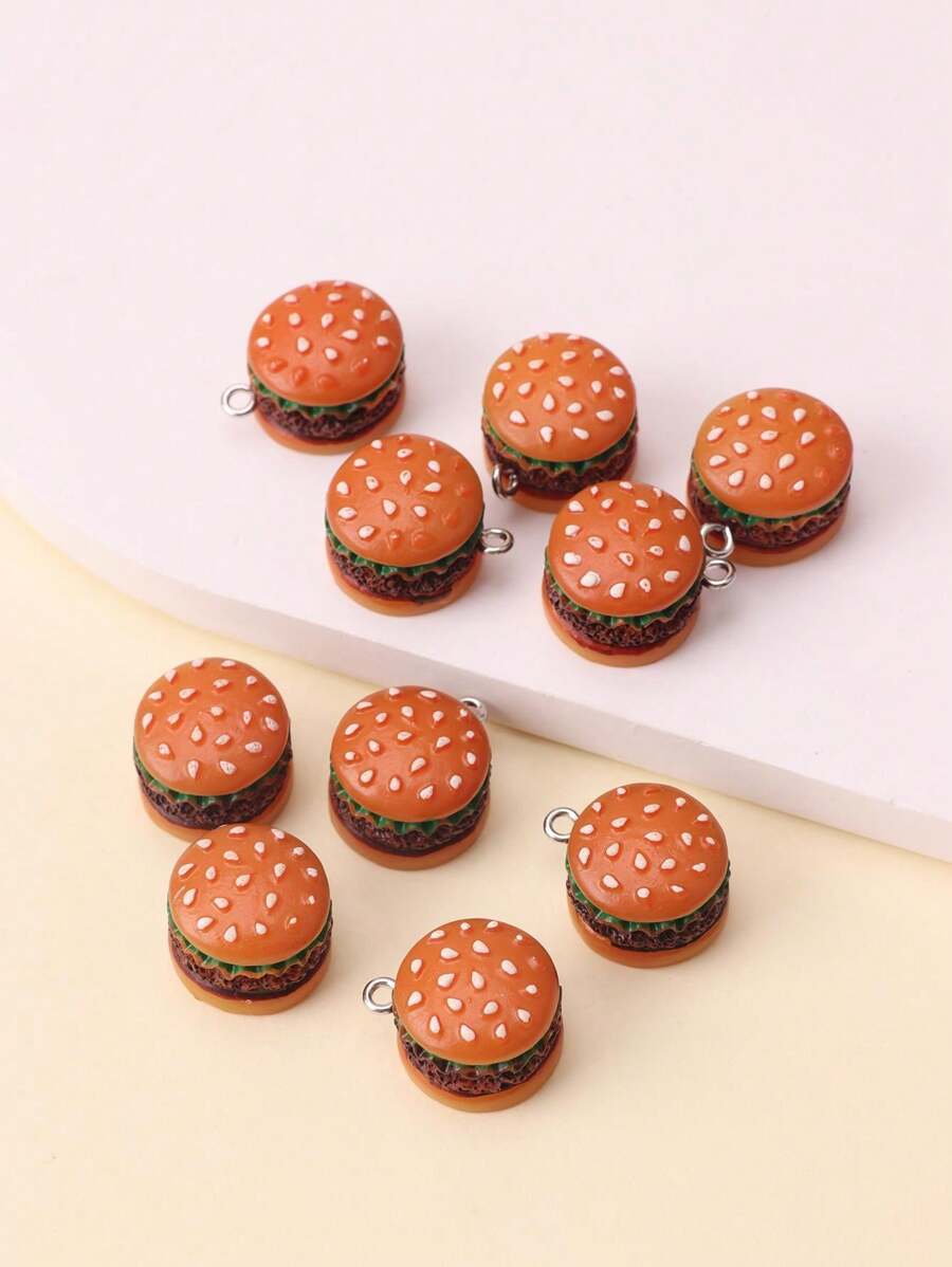 10pcs Realistic Hamburger Shape Diy Jewelry Pendant - Mustard Yellow - View 1
