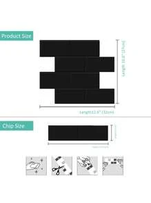 Naklejka ścienna na ścianę w kuchni, 3D, błyszcząca, czarna, w kształcie metra, samoprzylepna, samoprzylepna, tapeta, naklejki, naklejka ścienna, naklejka winylowa do dekoracji domu, wiosenne dekoracje, odśwież swój dom, naklejki dekoracyjne Rama, prezenty urodzinowe, ukończenie szkoły - Czarne - Zobacz 3