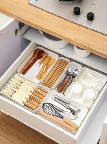 1 件廚房抽屜收納盤,用於存放餐具、調味品、筷子和餐具 - 白色 - 查看 4