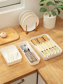 1 件廚房抽屜收納盤,用於存放餐具、調味品、筷子和餐具 - 白色 - 查看 6