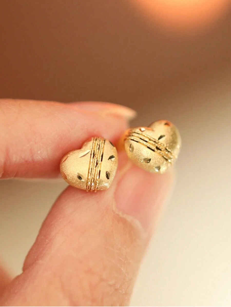 1對純銀耳環，創意奢華霧面心形條紋和波點設計，適用於女性