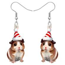 亞克力創意聖誕倉鼠掛墜耳環,可愛動物首飾,女孩、兒童禮品飾品 - 棕色 - 查看 1