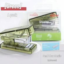 簡約桌面透明迷你訂書機辦公文具,考試答題紙張整理學生創意文具（每盒贈送1000個釘子） - 綠色 - 查看 1