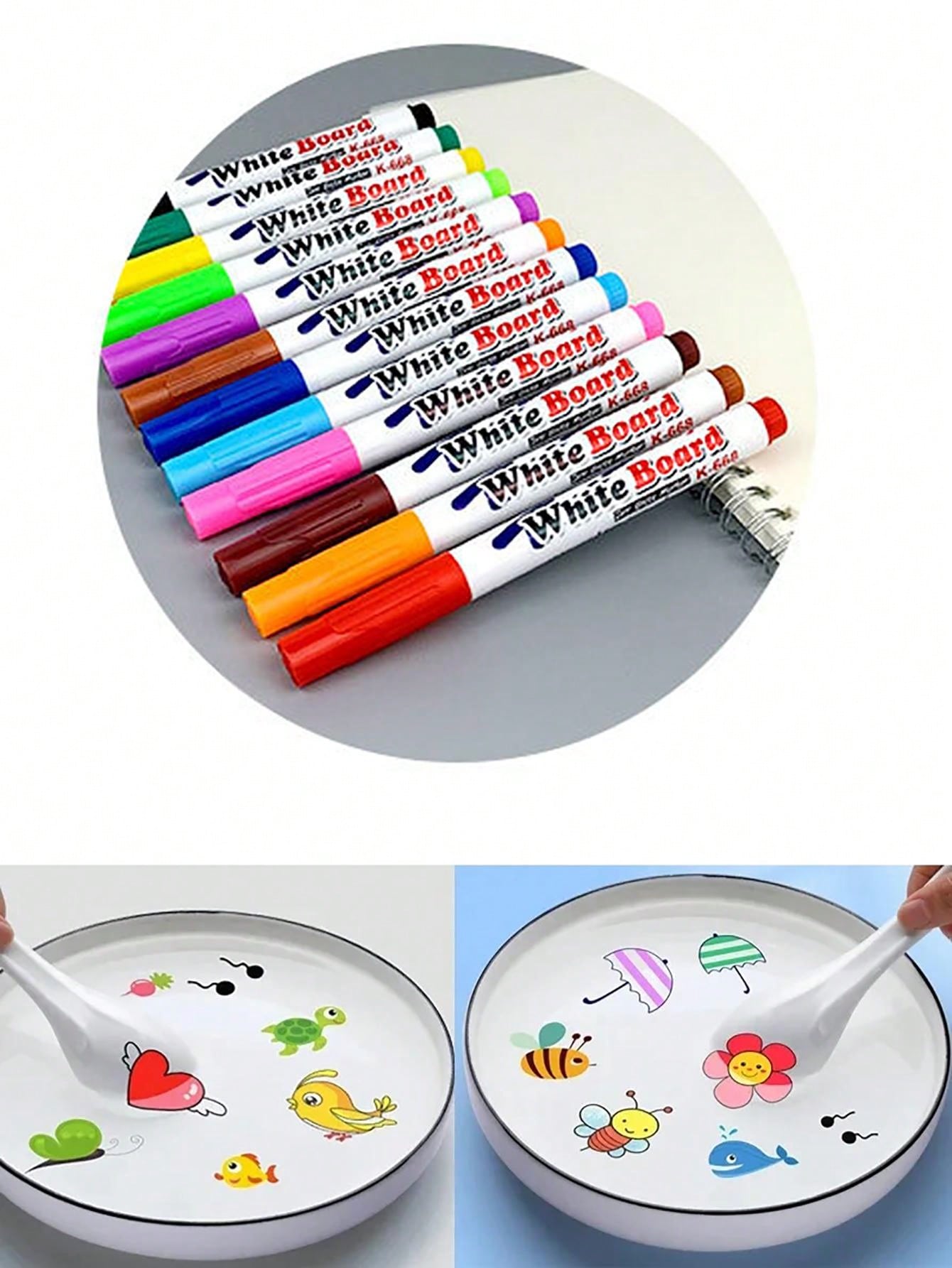 12pcs Water Doodle Pens With Magic Floating Function For Kids, Erasable