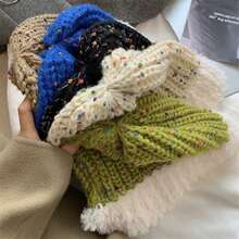 女性彩色針織帽,帶毛毛耳暖器,冬季針織帽 - 米色 - 查看 2