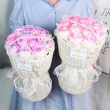 Hand-Held Bouquet Of Soap Roses In Icy Blue, Great Gift For Teacher, And Mother's Day - Champagne - View 7