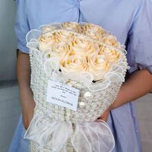 Hand-Held Bouquet Of Soap Roses In Icy Blue, Great Gift For Teacher, And Mother's Day - Champagne - View 1