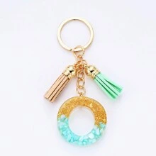 1入組新款女士樹脂流蘇鑰匙扣,設有英文字母設計,歐美流行款式,裝飾有碎石、金箔和流蘇,作為時尚包飾使用 - 彩色 - 查看 28