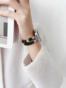 1入組男女適用蘋果手錶錶帶,可用於1/2/3/4/5/6/se系列, 38/40/41/42/44/45/49mm,時尚手腕帶 - 黑色 - 查看 7