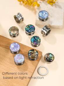 2 Pcs/Set Cool Abalone Shell Inlay Screw Ear Gauges Plugs Tunnels Expander Stainless Steel Stretcher Ear Expander Body Piercing Jewelry Best Friend Gifts Daily Wear