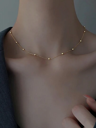 BALMORA 1st Sterling S925 Silver Vintage Enkel Pläterad Guld Sparking Beads Justerbart Halsband För Kvinnor Tjej Mode Trendig Krage Kedja Vardagsliv Fest Smycken Present