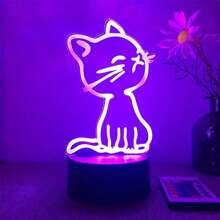 1pc Luminous 3d Desktop Night Light, Desk Lamp, Desktop Ornament, Lucky Cat Night Light, Holiday Gift - Black - View 4