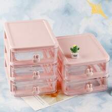 1pc Desk Storage Box Stationery Drawer Pen Holder Organizer For Dormitory, Office - Pink - View 2