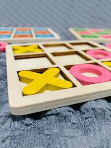 1套木質井字遊戲方塊（9件套），兒童桌面遊戲，邏輯思維培養，學校，學生，文具，學用品 - 黃色 - 查看 3