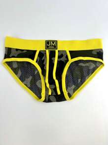 JOCKMAIL 男士迷彩拼布透气网眼速干三角裤 - 黃色 - 查看 2