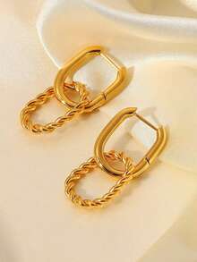 1 đôi S925 Bạc nguyên chất Đúng mốt Tối giản Xoắn & Hình vuông Vòng đôi & Thiết kế chéo Vòng khuyên tai Thích hợp Đối với Đi du lịch Và Kỳ nghỉ - Vàng - Xem 4