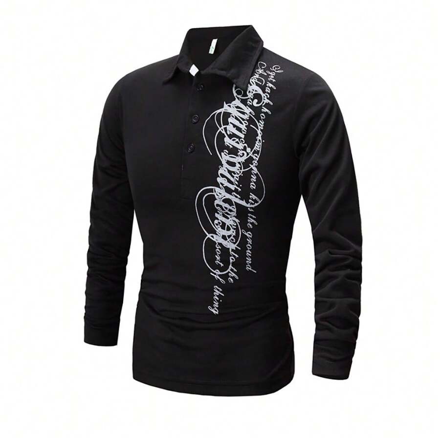 Playera Tipo Polo Manga Larga Moda Slim Fit Calidad - Negro - Ver 1