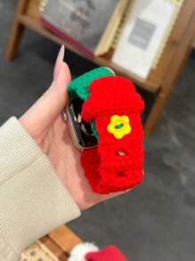 1個編織羊毛手表錶帶,與9/8/7/6/5/4/3/2/1 Se手表兼容,紅色和綠色混合手編蘋果智能手表帶,可愛,適合冬季溫暖,創意風格,提供多種顏色,適合作為婚禮,新年和情人節的禮物,適合38mm、40mm、41mm、42mm、44mm手錶 - 彩色 - 查看 3