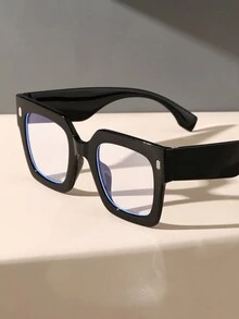 1 件装几何框架透明黑色眼镜女士阅读日常护眼学校服装配饰 - 黑色 - 查看 2