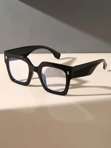 1 件装几何框架透明黑色眼镜女士阅读日常护眼学校服装配饰 - 黑色 - 查看 1