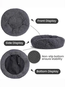 1pc HUITAIYANG Plush Solid Color Non-Detachable Pet Nest, Soft & Comfortable, Machine Washable, Suitable For Cats & Small/Medium Dogs, For Daily Use And Outdoor Carrying - Dark Grey - View 6