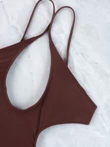 1 bộ áo tắm liền thân gợi cảm bằng nylon dành cho nữ, màu nâu cà phê, kiểu dáng dây mảnh, hở lưng, thích hợp cho kỳ nghỉ hè ở bãi biển. - Cà phê nâu - Xem 8