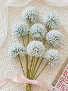 8/16 piezas Flores artificiales de crisantemo en forma de bola, diente de león, hortensia, arreglo de ramo, regalo para amigos, ramo de novia, decoración para el hogar, oficina, cafetería, fiesta, boda - Verde - Ver 11