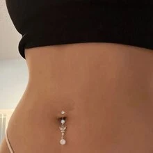 1Pc Butterfly Belly Ring Real Percing - Silver - View 1