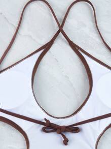 1 bộ áo tắm liền thân gợi cảm bằng nylon dành cho nữ, màu nâu cà phê, kiểu dáng dây mảnh, hở lưng, thích hợp cho kỳ nghỉ hè ở bãi biển. - Cà phê nâu - Xem 10