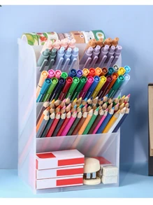 Nghiêng Hộp lưu trữ máy tính để bàn Ngăn đựng bút Với Nhiều Lưới , Trong suốt Mờ Nhựa Hộp đựng Cho văn phòng , Văn phòng phẩm , Bàn chải trang điểm - trong suốt - Xem 3