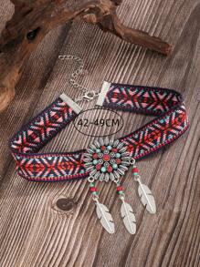 1 Miếng Bohemian Vintage Phong cách Nhiều màu Dệt Chất vải & Màu ngọc lam Đá & Kim loại Lá cây & Hình học Dây chuyền Đối với Của phụ nữ Giải trí Mặc hàng ngày - Đầy màu sắc - Xem 4