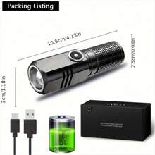 1pc P50 LED USB C Rechargeable Mini Flashlight, 8000lm Powerful Zoomable Flashlight, Can Be Turned Off With One Click, 3 Mode, Tyep C Cable Charging - Short Version (with 18350 Battery) - View 2
