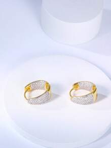 1對金鍍華麗女士時尚耳環,配備滿柔光鑽石 - 金色 - 查看 6