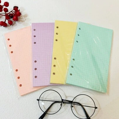 40sheets Random A6 Grid Loose-Leaf Paper Notebook, Simple Color Suitable For Office And Study, 6-Ring Binder Hole