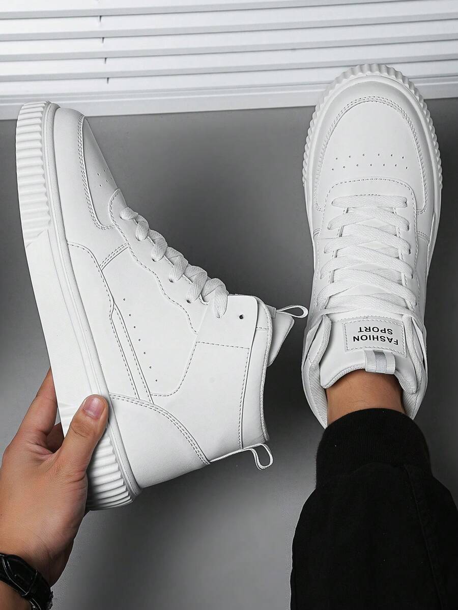 Men's Color Block Leather Upper Skateboarding Shoes, High-Top Design, Lightweight, Waterproof, Slip-Resistant, Suitable For Daily Wear, Outdoor Activities, Hiking