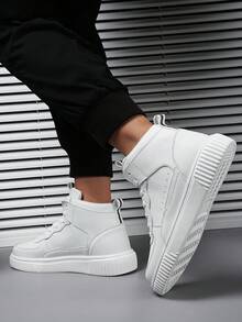 Men's Color Block Leather Upper Skateboarding Shoes, High-Top Design, Lightweight, Waterproof, Slip-Resistant, Suitable For Daily Wear, Outdoor Activities, Hiking